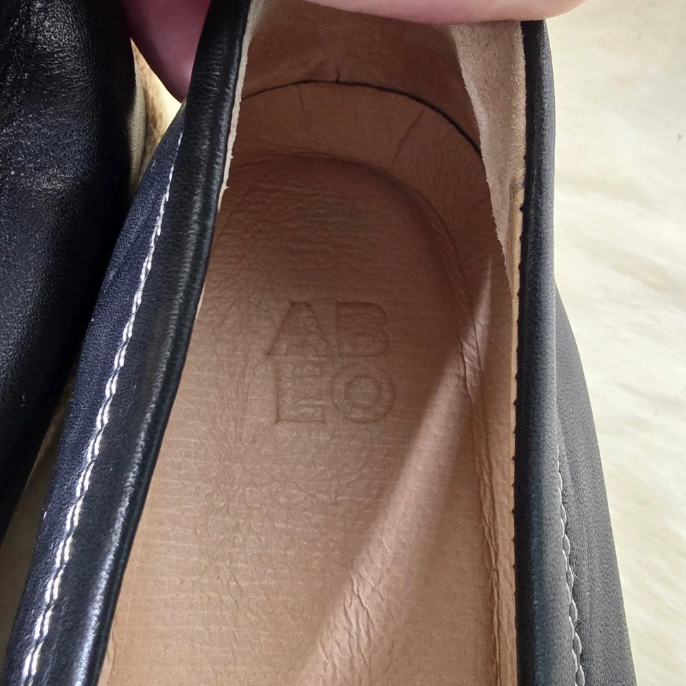 ABEO Blake 2330 Leather Espadrille Slip In Loafers Black  Women 7 Neut NEW